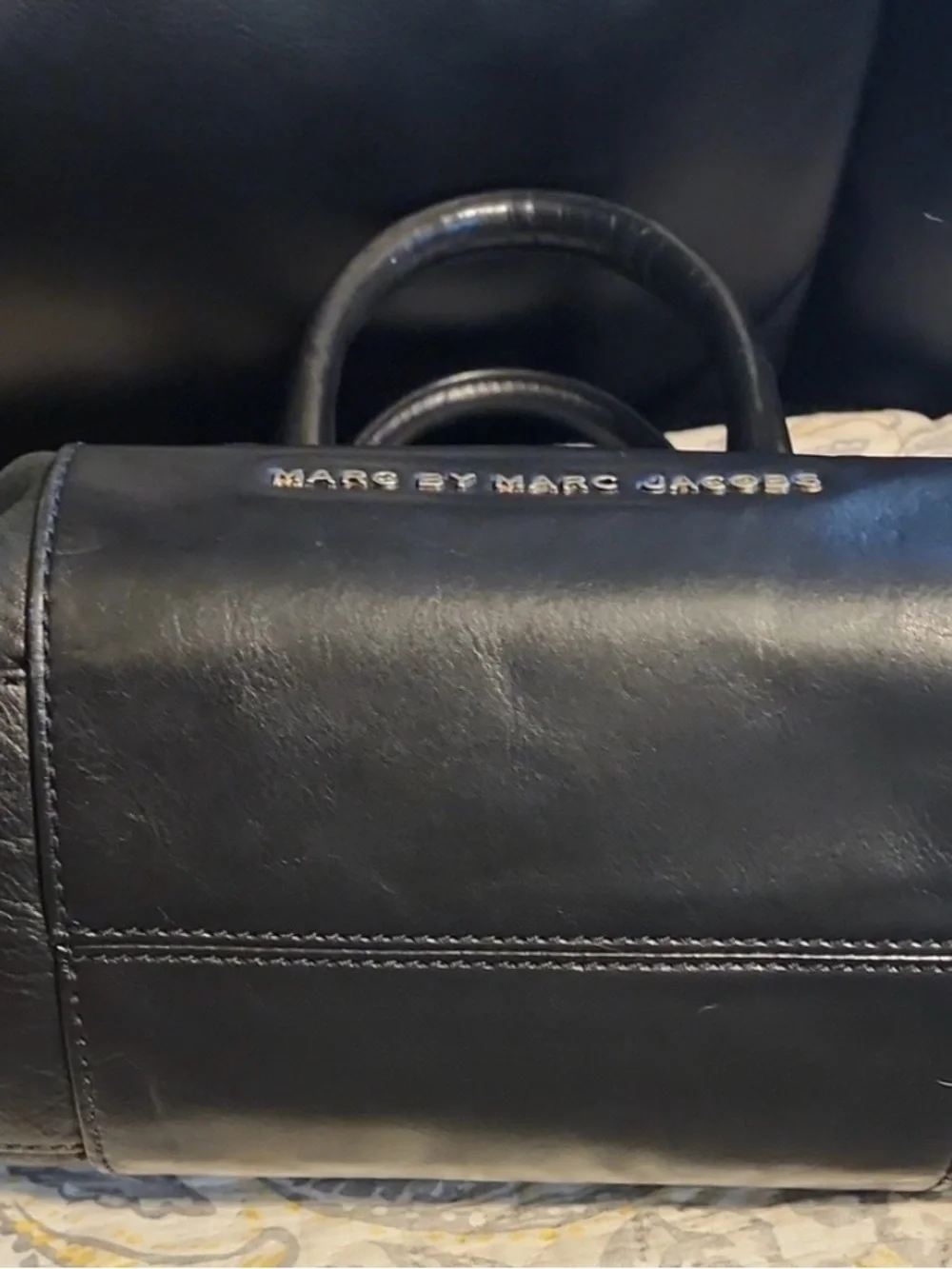 Marc by Marc Jacobs Black Leather Satchel with Gold Hardware